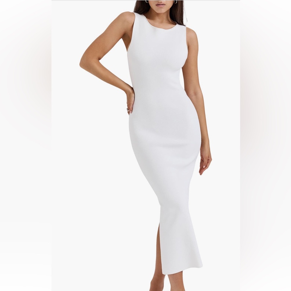 HOUSE OF CB NOLI WHITE STRETCH KNIT MAXI DRESS - Large